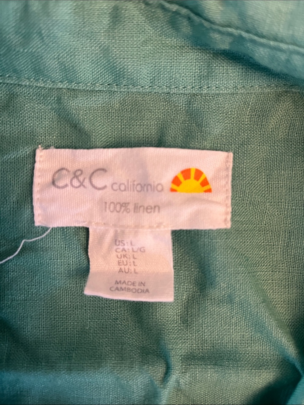C&C California Green Short-Sleeve Button-Down 100% Linen Mini Dress Large - Picture 2 of 6